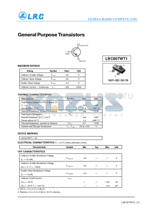 LBC807WT1 datasheet - General Purpose Transistors