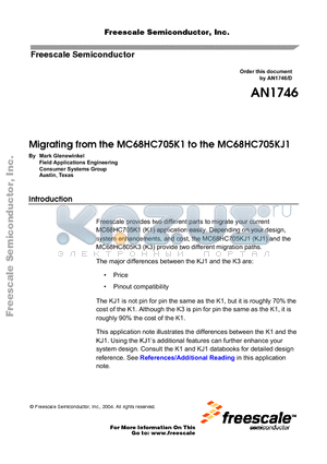 MC68HRC705KJ1CDW datasheet - Migrating from the MC68HC705K1 to the MC68HC705KJ1