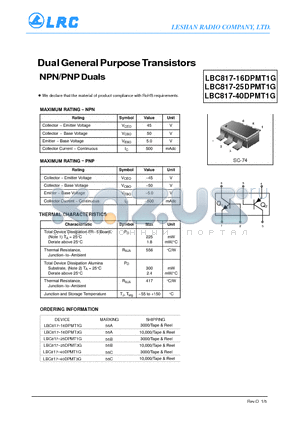 LBC817-16DPMT1G datasheet - Dual General Purpose Transistors NPN/PNP Duals