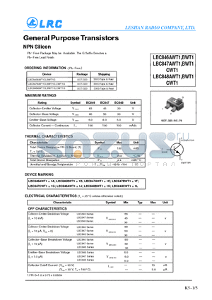 LBC846AWT1 datasheet - General Purpose Transistors NPN Silicon