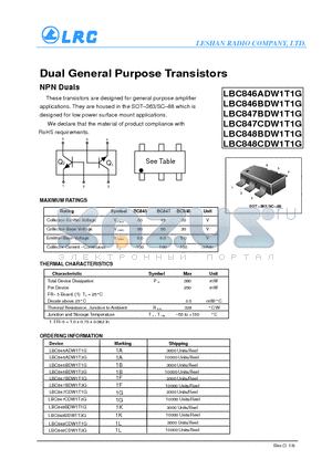 LBC846BDW1T1G datasheet - Dual General Purpose Transistors NPN Duals