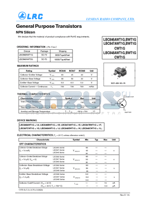 LBC846BWT1G datasheet - General Purpose Transistors NPN Silicon