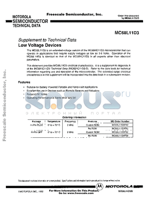 MC68L11D3FB2 datasheet - MICROCONTROLLER