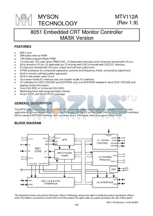 MTV112A datasheet - 8051 Embedded CRT Monitor Controller MASK Version