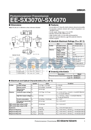 EE-SX3070 datasheet - Photomicrosensor (Transmissive)