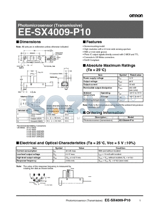 EE-SX4009-P10 datasheet - Photomicrosensor (Transmissive)