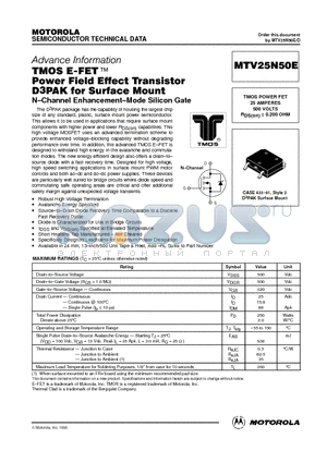 MTV25N50E datasheet - TMOS POWER FET 25 AMPERES 500 VOLTS RDS(on) = 0.200 OHM