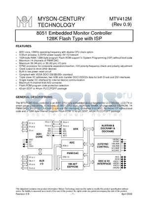 MTV412M datasheet - 8051 Embedded Monitor Controller 128K Flash Type with ISP