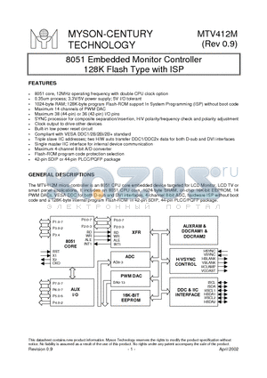 MTV412MF128 datasheet - 8051 Embedded Monitor Controller 128K Flash Type with ISP