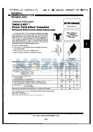 MTW10N40E datasheet - TMOS E-FET POWER FIELD EFFECT TRANSISTOR
