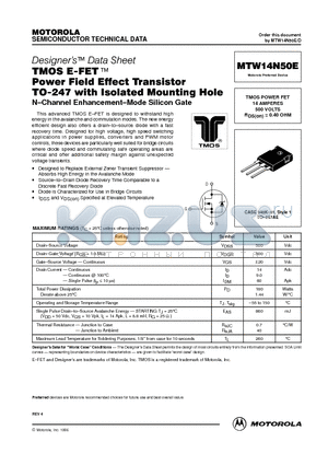 MTW14N50E datasheet - TMOS POWER FET 14 AMPERES 500 VOLTS RDS(on) = 0.40 OHM