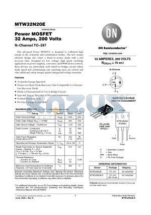 MTW32N20EG datasheet - Power MOSFET 32 Amps, 200 Volts N-Channel TO-247