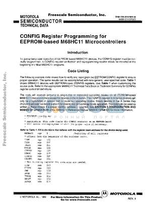 MC68L11F1 datasheet - CONFIG Register Programming for EEPROM-based M68HC11 Microcontrollers