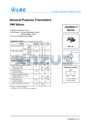 LBC857 datasheet - General Purpose Transistors PNP Silicon