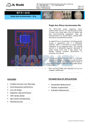 MTX1-50G datasheet - Single Axis Acce lerometer - 50 g