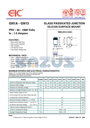 GN1B datasheet - GLASS PASSIVATED JUNCTION SILICON SURFACE MOUNT