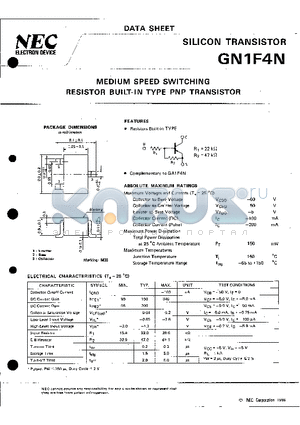 GN1F4N datasheet - MEDIUM SPEED SWITCHING RESISTOR BUILT-IN TYPE PNP TRANSISTOR