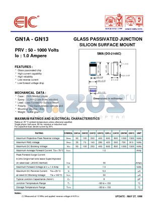 GN1G datasheet - GLASS PASSIVATED JUNCTION SILICON SURFACE MOUNT