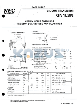 GN1L3N datasheet - MEDIUM SPEED SWITCHING RESISTOR BUILT-IN TYPE PNP TRANSISTOR