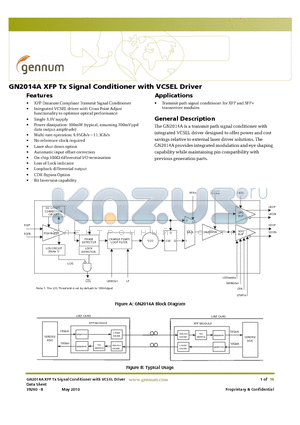 GN2014A datasheet - XFP Tx Signal Conditioner with VCSEL Driver