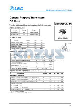 LBCW68GLT1G datasheet - General Purpose Transistors