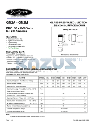 GN2A datasheet - GLASS PASSIVATED JUNCTION SILICON SURFACE MOUNT