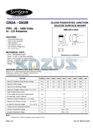 GN2D datasheet - GLASS PASSIVATED JUNCTION SILICON SURFACE MOUNT
