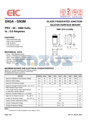 GN3A datasheet - GLASS PASSIVATED JUNCTION SILICON SURFACE MOUNT