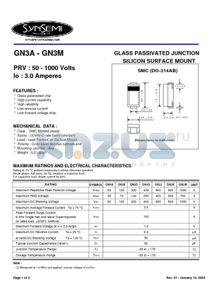 GN3A datasheet - GLASS PASSIVATED JUNCTION GLASS PASSIVATED JUNCTION