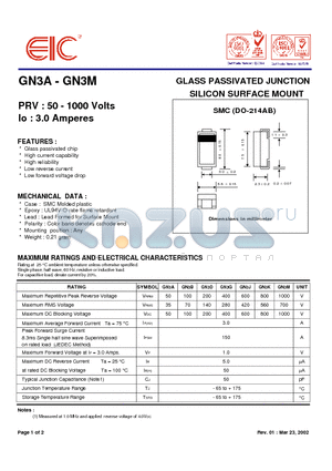 GN3B datasheet - GLASS PASSIVATED JUNCTION SILICON SURFACE MOUNT