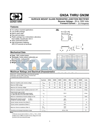 GN3J datasheet - SURFACE MOUNT GLASS PASSIVATED JUNCTION RECTIFIER