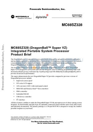 MC68SZ328 datasheet - Integrated Portable System Processor Product Brief