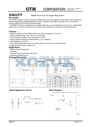 GN62FP datasheet - CMOS POSITIVE VOLTAGE REGULATOR