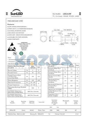 LBGA12W datasheet - T-1 3/4 (5mm) SOLID STATE LAMP