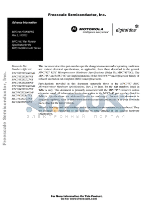 MC7447RX867NB datasheet - PPC7457RX1000NB