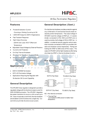 HPL5331G5C-TR datasheet - 3A Bus Termination Regulator