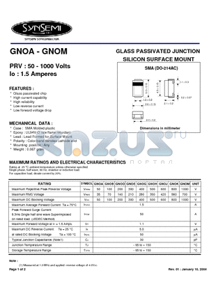 GNOG datasheet - GLASS PASSIVATED JUNCTION SILICON SURFACE MOUNT