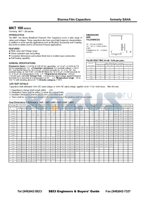 MKT100 datasheet - Sharma Film Capacitors