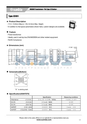 EE1011_06 datasheet - MODEM Transformer< Pin Type: EE Series>