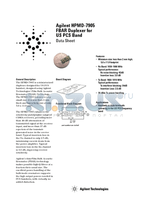 HPMD-7905-TR1 datasheet - FBAR Duplexer for US PCS Band