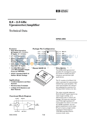 HPMX-2006 datasheet - 0.8 - 2.5 GHz Upconverter/Amplifier