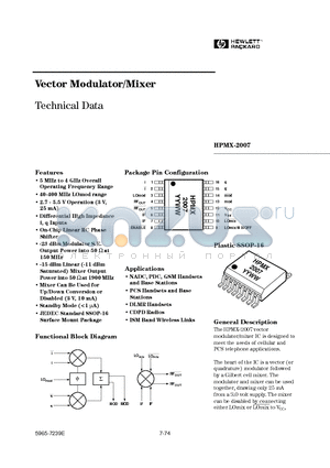 HPMX-2007 datasheet - Vector Modulator/Mixer