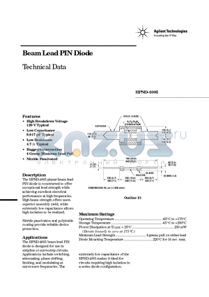 HPND-4005 datasheet - Beam Lead PIN Diode