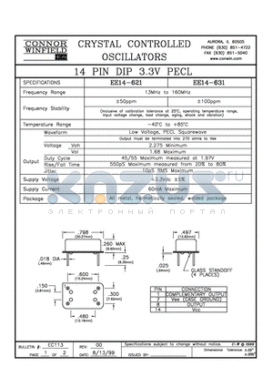 EE14-621 datasheet - 14 PIN DIP 3.3V PECL