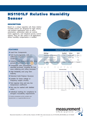 HPP801A031 datasheet - Relative Humidity Sensor