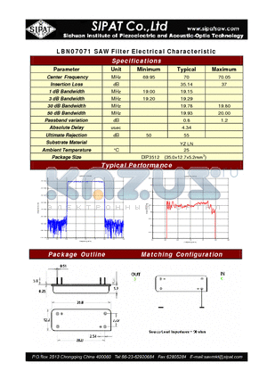 LBN07071 datasheet - SAW Filter Electrical Characteristic