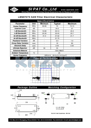 LBN07075 datasheet - SAW Filter Electrical Characteristic