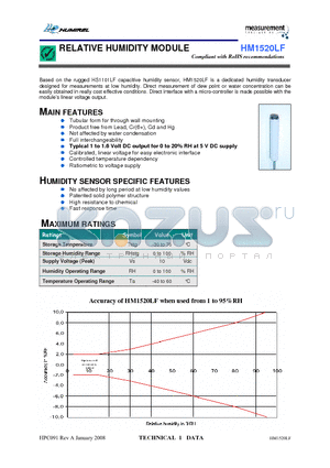 HPP805C031 datasheet - RELATIVE HUMIDITY MODULE