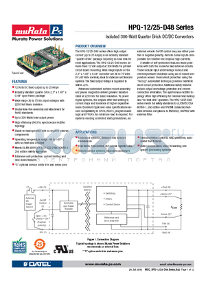 HPQ-12-25-D48 datasheet - Isolated 300-Watt Quarter Brick DC/DC Converters