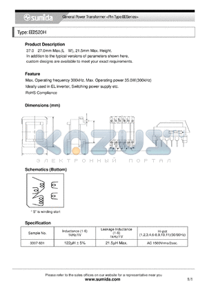 EE2520H datasheet - General Power Transformer <Pin Type:EE Series>